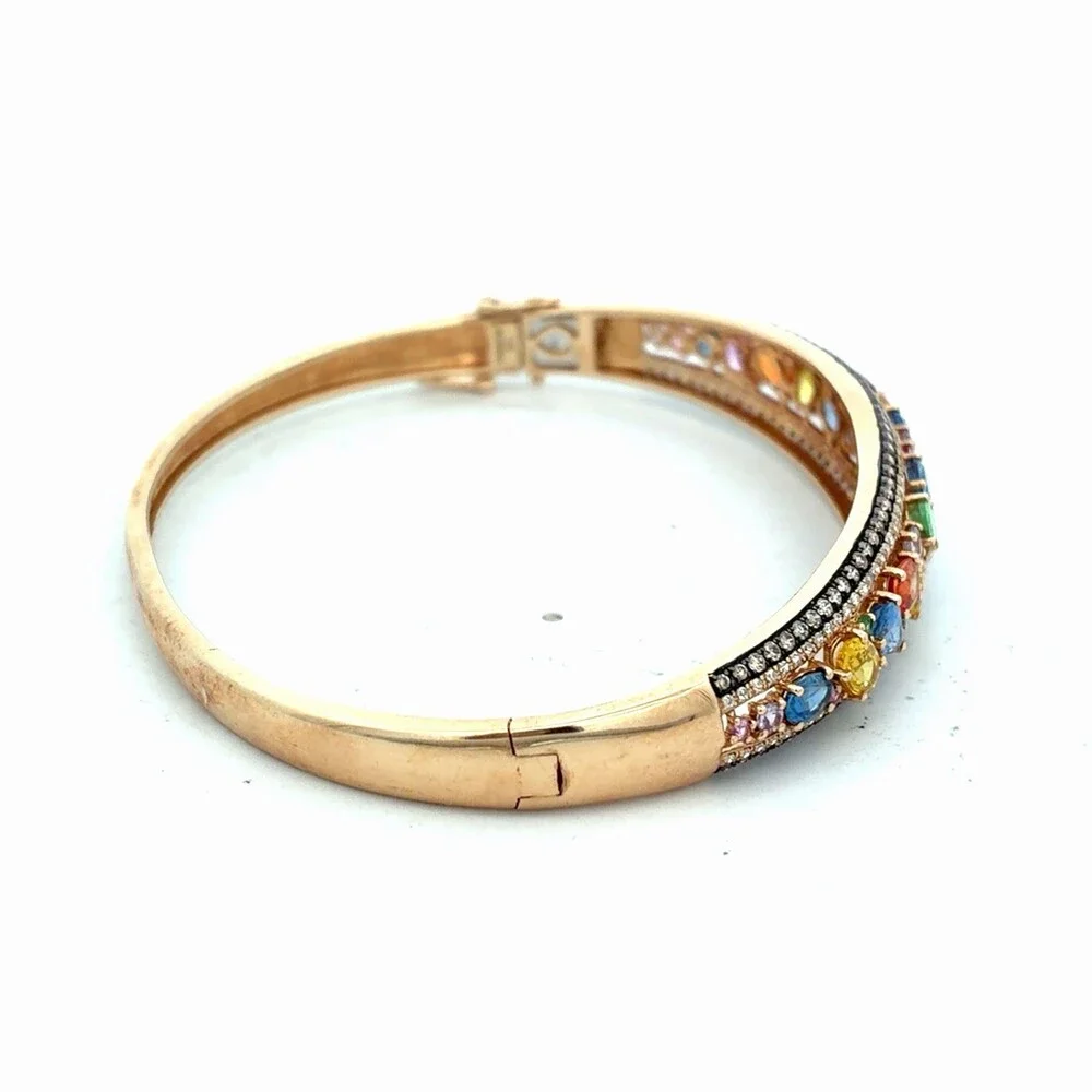 EFFY Watercolors 14K Ylw Gold Multicolor Sapphire Diamond Hinged Cuff Bracelet
